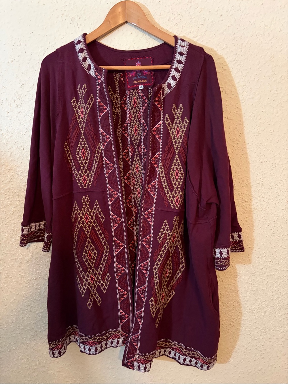 Embroidered Open-Front Tunic in Plum